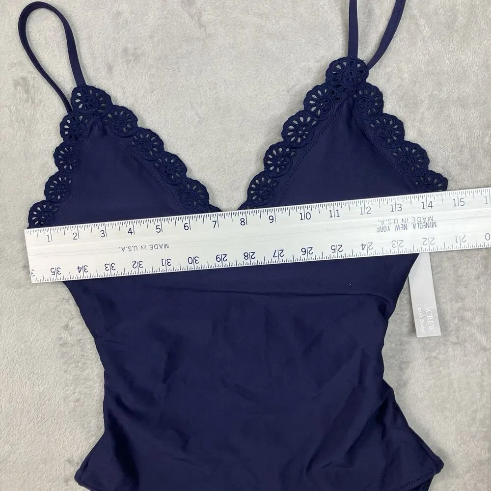 J Crew Eyelet Lana One-Piece Womens 8 Navy Blue Classic Sculpt CS552 Resort